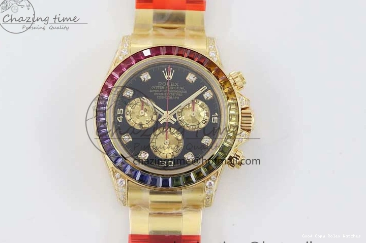 AAA Replica Watches 116595RBOW Black on A Diamonds 2406 Best YG 904L YG Dial Edition Bracelet Effortless TWF 1:1 Steel Daytona YG 0109